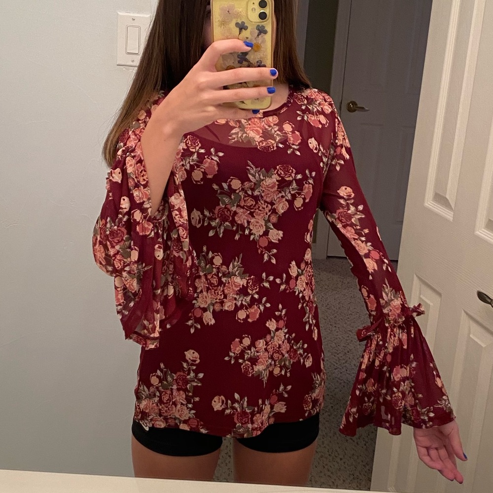 Mesh Flowered Top with Red Tank